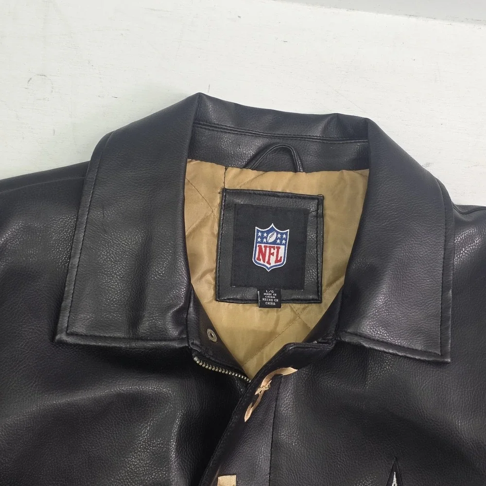 New Orleans Saints Faux Leather Jacket Men's Size L G-III NFL Embroidered Patch